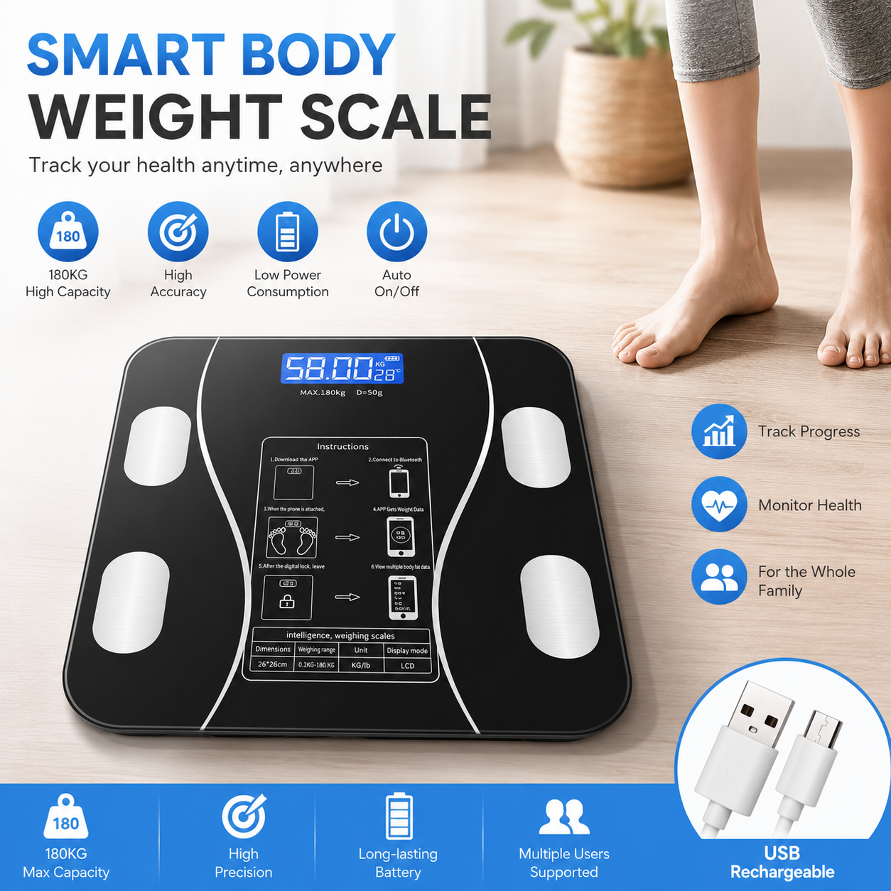 High Precision USB Rechargeabl - Digital Body Weight Scale บทวิจารณ์และราคา